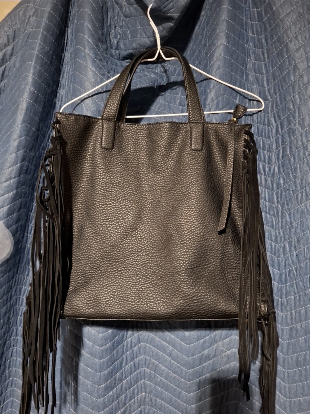 Black Leather Fringe Tote Bag for Women